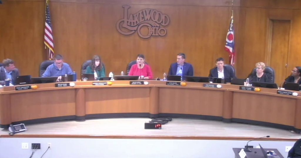 Lakewood City Council members seated at the dais in council chambers